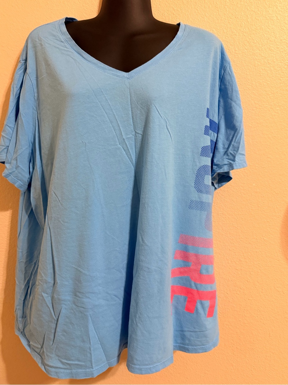 tek gear Light Blue V-Neck Short Sleeve Tee with Pink Accent